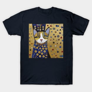 Klimt Cat in Blue and Gold T-Shirt